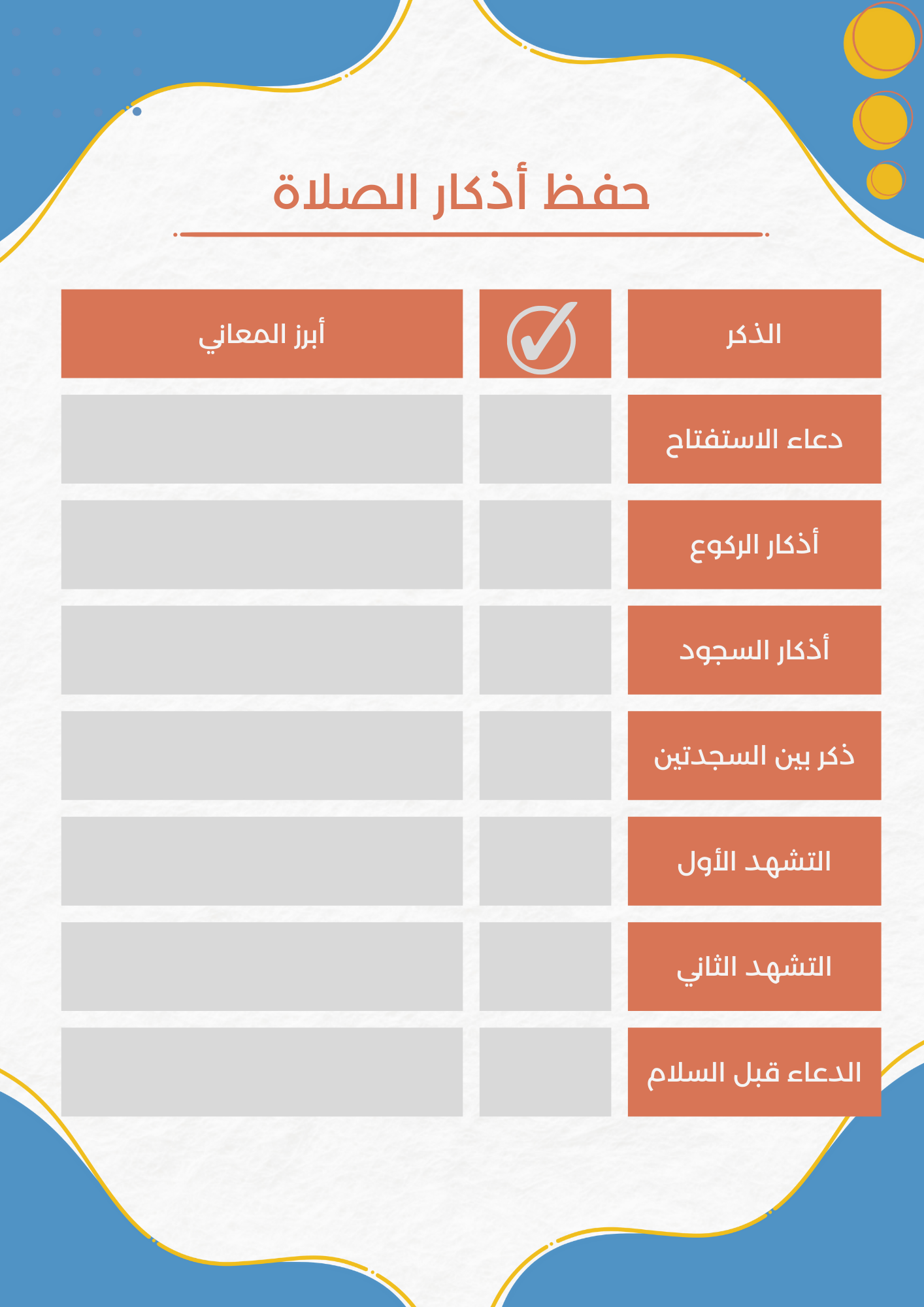 جدول حفظ الأذكار